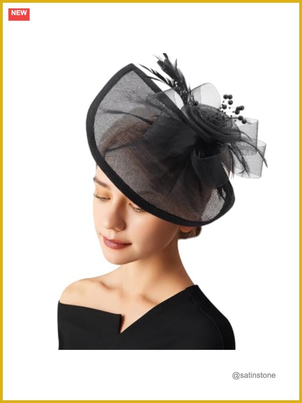 Women's Fascinator Hat with Headband and Clip, Feather Flower Tea Party Headwear